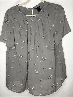 Ann Taylor Factory Gray Pleated Short-Sleeve Blouse